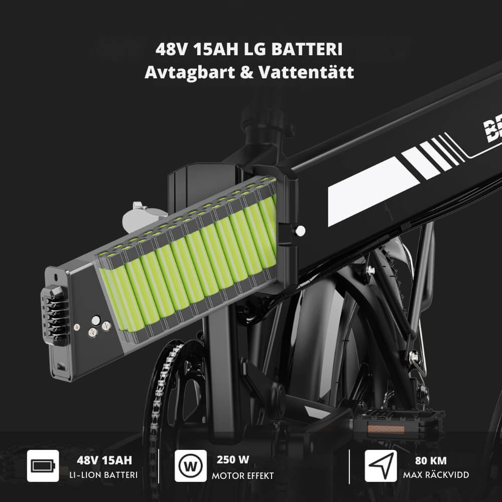 OOK-TEK Hopfällbar El-Cykel  250W 48V 15Ah | 20" Fatire  ElCykel 25km/h 80km Räckvidd Scootly