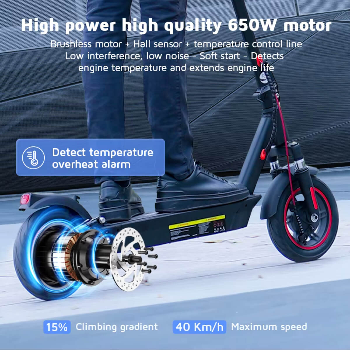 iScooter i10 ElScooter 25km/h - 650W 36V 15Ah 40km Räckvidd Scootly