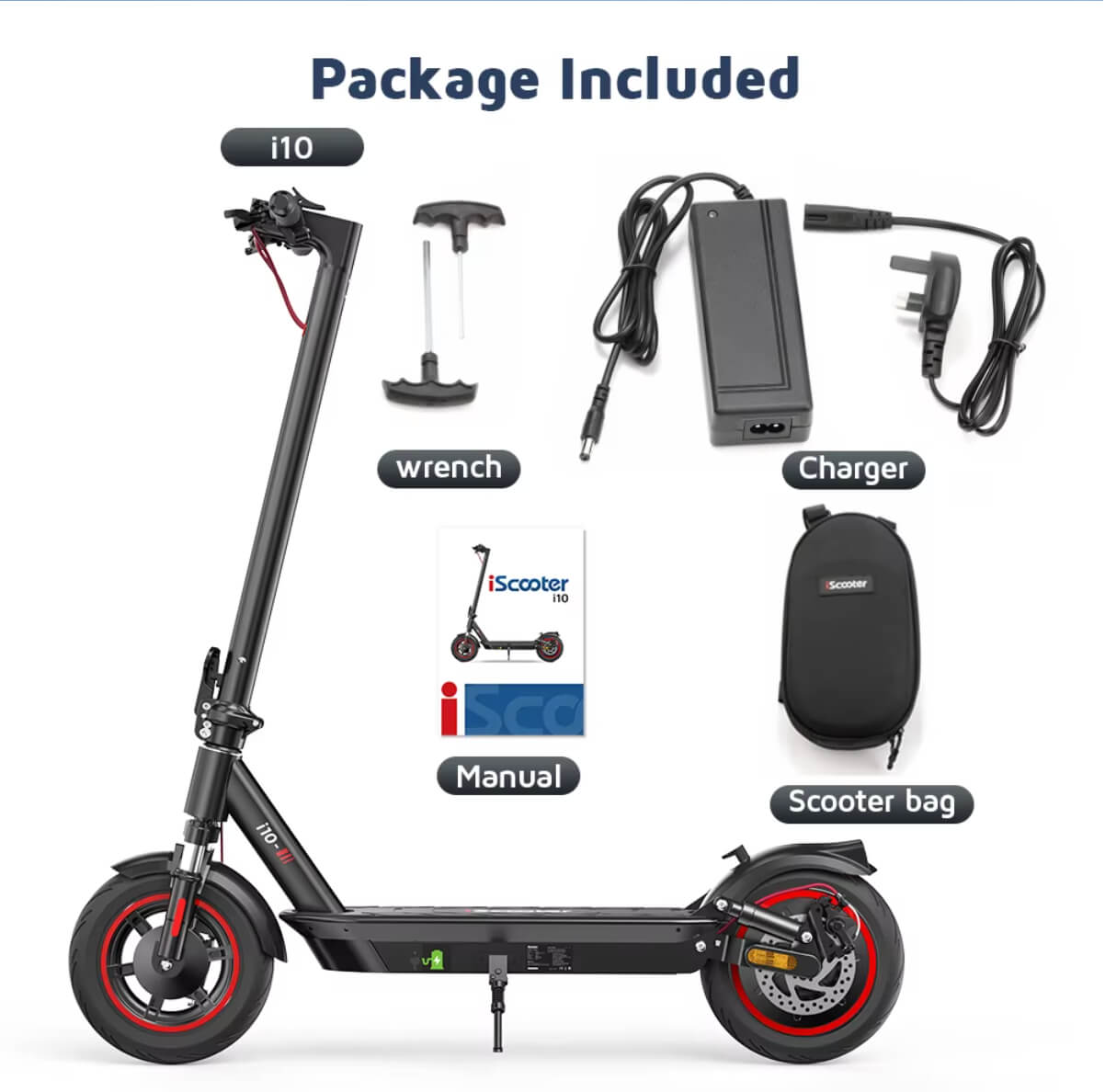 iScooter i10 ElScooter 25km/h - 650W 36V 15Ah 40km Räckvidd Scootly