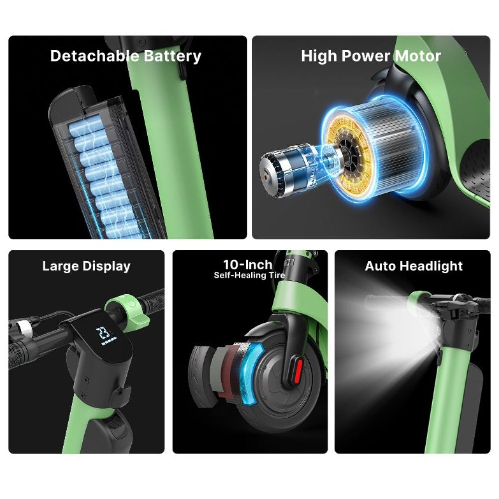 Elscooter 10” med avtagbart 10Ah batteri – Vikbar stadsscooter Scootly