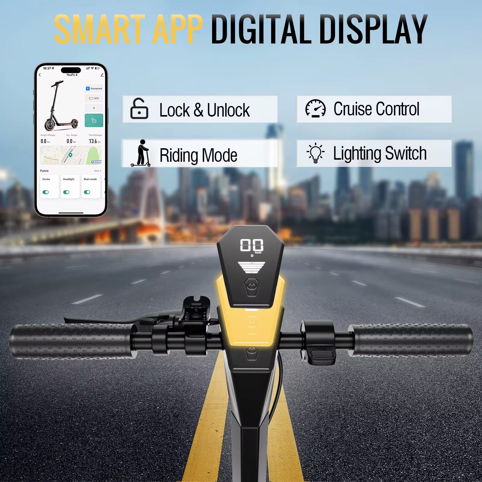 Elscooter OOK-TEK V10 Pro 600W –  Elsparkcykel 25km/h, 40km räckvidd (15Ah) Scootly