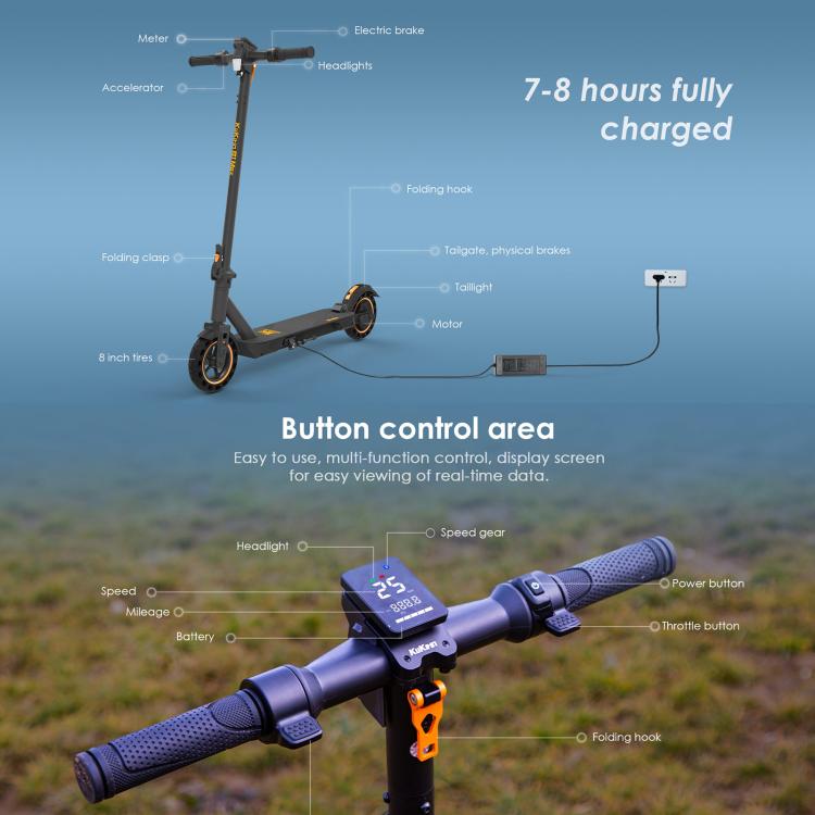 KuKirin S1 Max Elscooter – 350W, 25 km/h, 10.4Ah, 8” Punkteringsfria Däck Kukurin