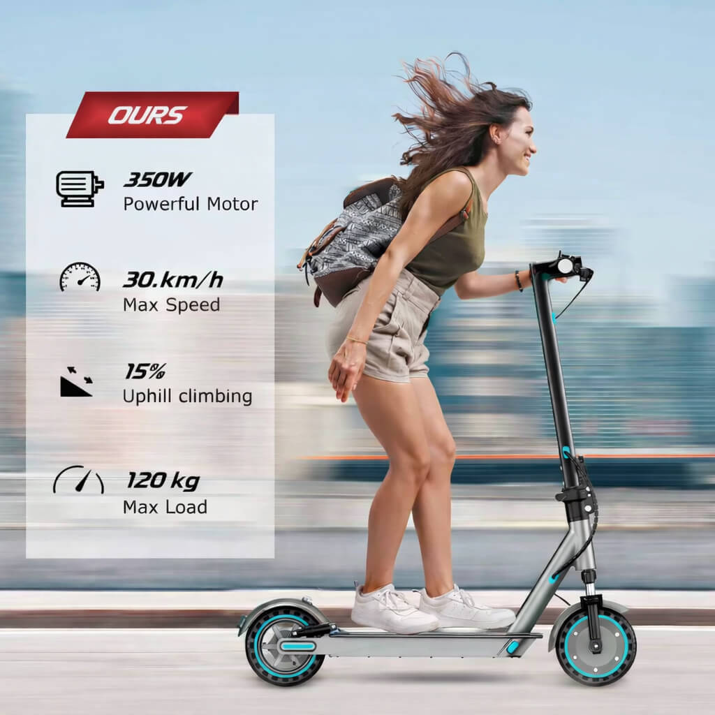 OOK-TEK D8 Max 2026 | 350W 25km/h – Dämpare fram / bak, 8.5” Punkteringsfria Däck OOK-TEK