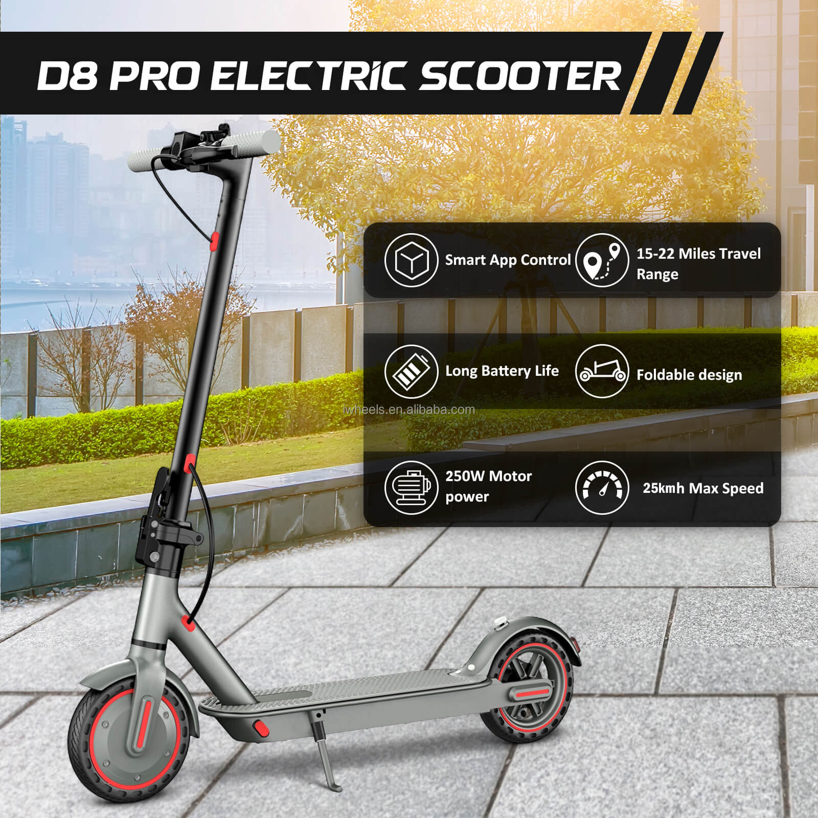 OOK-TEK D8 Pro – Kompakt elscooter 350W, 25 km/h, 30 km räckvidd Scootly