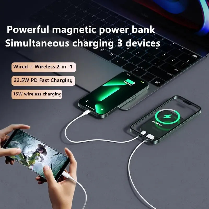 Magnetisk Powerbank 10000mAh 22.5W PD – Trådlös Snabbladdning med USB-C (Svart) Eshine
