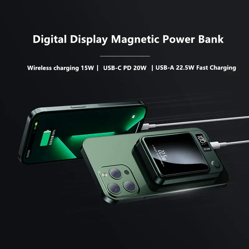 Magnetisk Powerbank 10000mAh 22.5W PD – Trådlös Snabbladdning med USB-C (Svart) Eshine