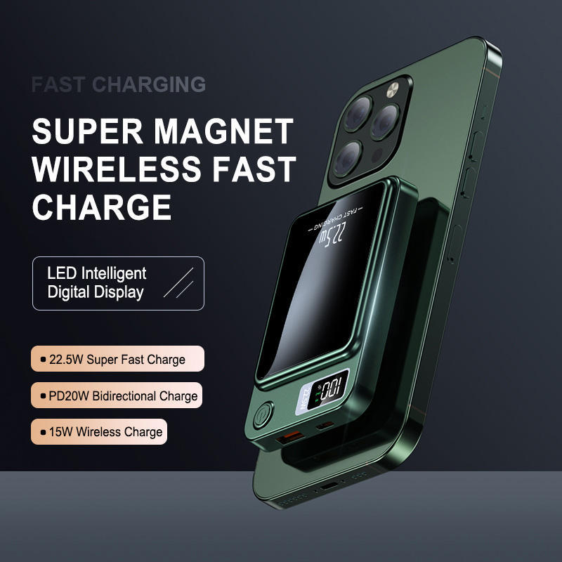 Magnetisk Powerbank 10000mAh 22.5W PD – Trådlös Snabbladdning med USB-C (Svart) Eshine