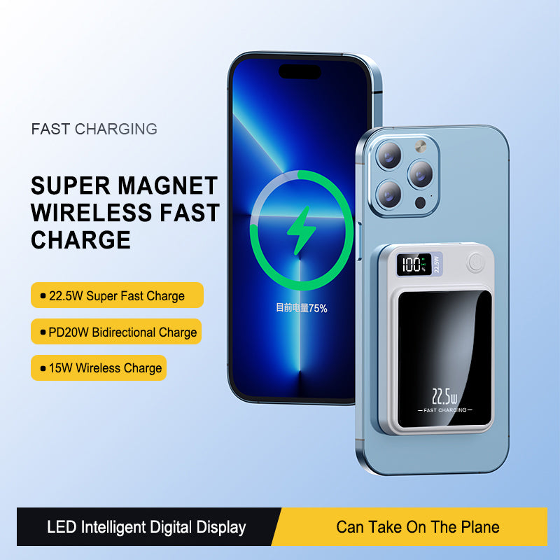 Magnetisk Powerbank 10000mAh 22.5W PD – Trådlös Snabbladdning med USB-C (Svart) Eshine