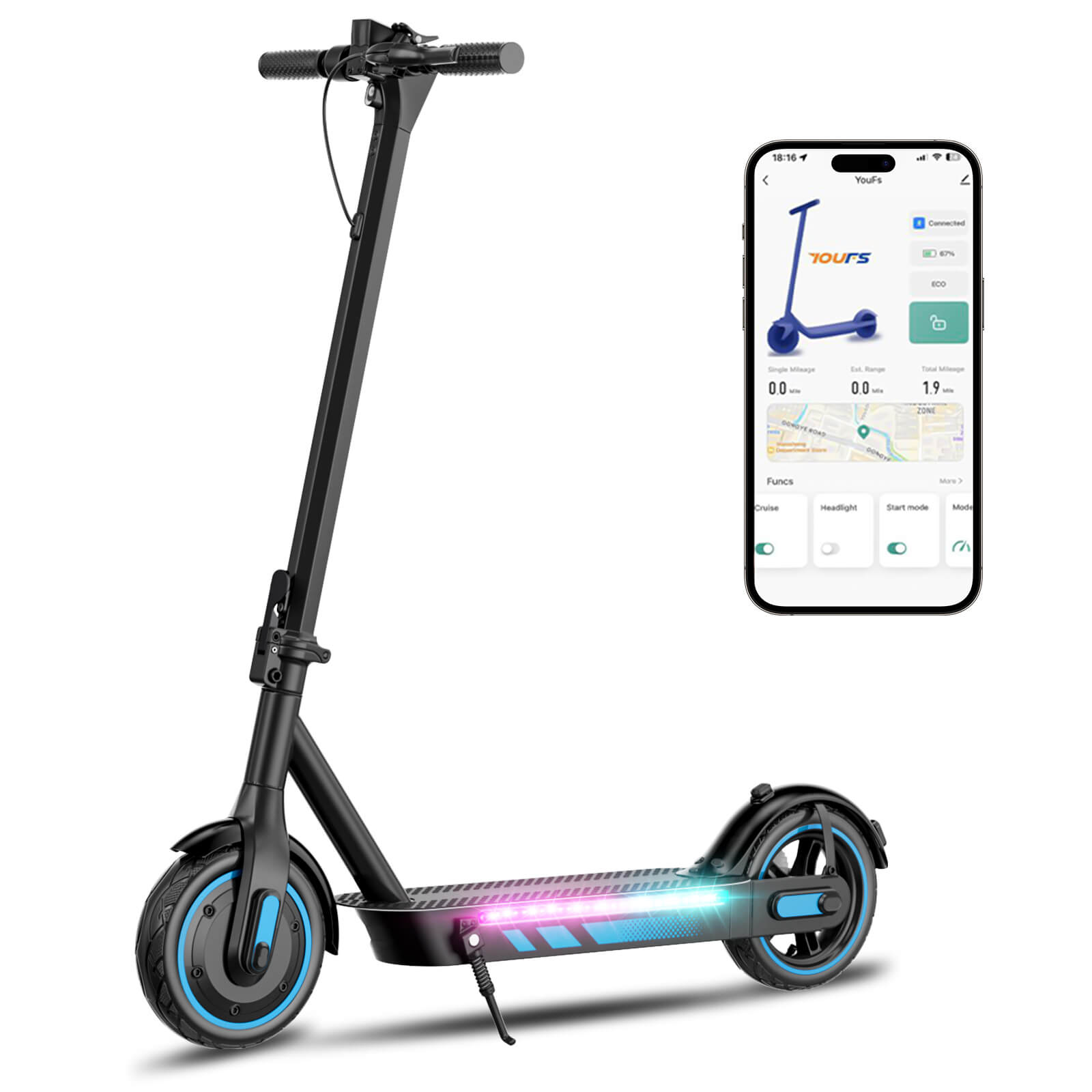 OOK-TEK V10 Pro El-Scooter 600W 40km/h  – 15 Ah, 36V Kraftfull Elsparkcykel 40km lång räckvidd Scootly